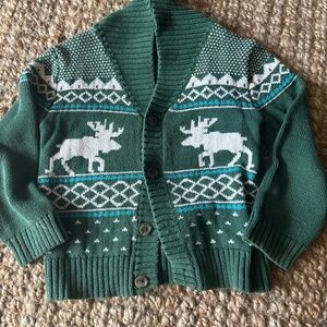 Boys 5T Moose Fair Isle Holiday Christmas Sweater Cardigan